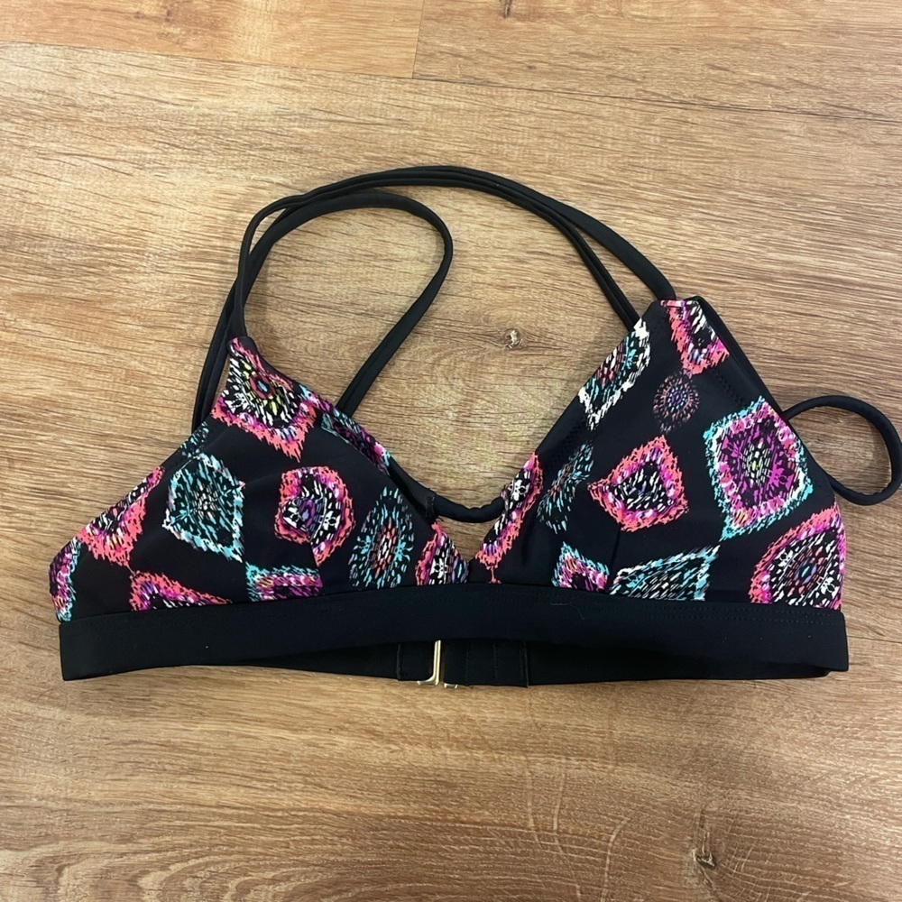 Xhilaration black orange pink and blue diamond pattern bathing suit top​​​​​​​​